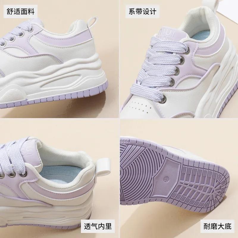 Women's Sneakers Spring Autumn Lace Up Anti Slip Comfortable Height Increasing Casual Shoes Students Korean White Shoes