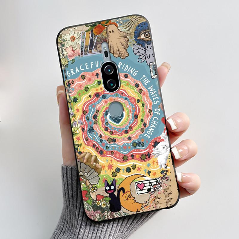 Per Sony Xperia XZ2 Premium SOV38 H8166 H8116 Custodia per Telefono Estetica Moda Gatto Carino Cartone Animato Nero Tocco Morbido Posteriore Cover in Silicone