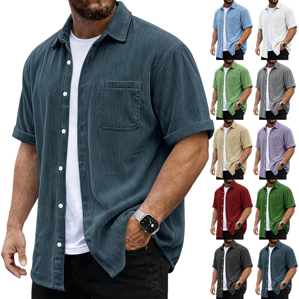 Men's Versatile Casual Corduroy Button-down Short-sleeved Shirt With Pockets