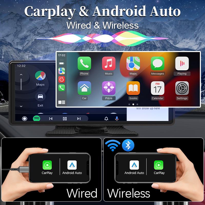 Hippcron 9.3” Portable CarPlay Android Auto Car Radio Multimedia Video Player Touch Screen Rearview Camera