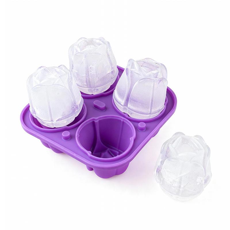 Tulip Ice Cube Mold, Tulip Shapes Ice Cube Tray, Silicone Ice Mold Fun Shapes, 4 Tulip Ice Balls For Chilling Cocktails Drinks