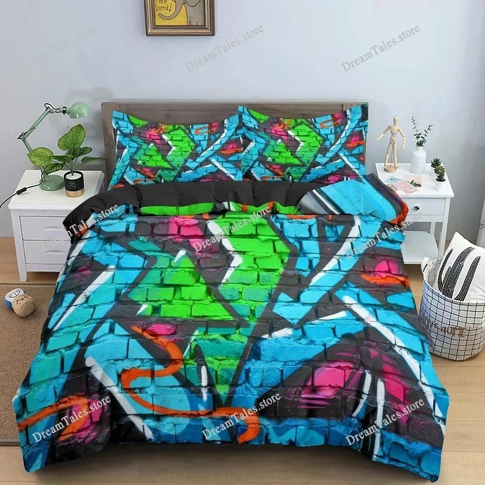 3D Cartoon Graffiti Bedding Set Soft Luxury Duvet Quilt Cover Set Bedroom Decor King Queen Twin Single Size Bedclothes741