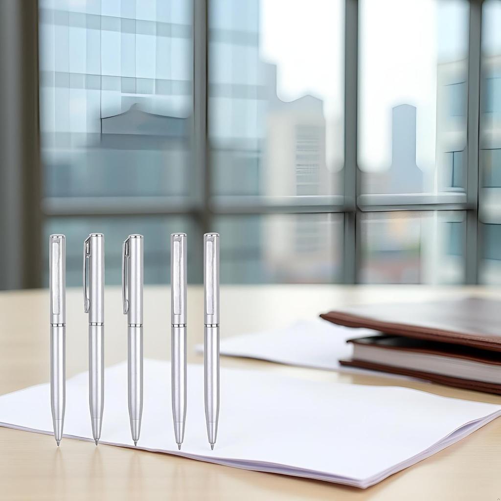 5 Pcs Silver Small Pens Mini, Retractable Ballpoint, Writing Pen Short Pens Stainless Steel Point Pen with Copper Fittings Ballpoint Pen Small