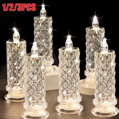 Düğün Partisi Doğum Günü Noel Cadılar Bayramu Dekor Kristal Mumlar LED Işık Şeffaf Alevsiz Pil Gücü Fener Gece Lambası