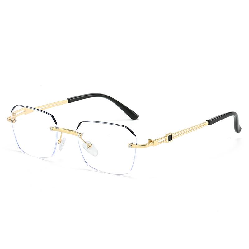 Rimless Square Glasses for Men Women Cut Edge Clear Lens Glasses Fashion Anti Blue Light Computer Glasses