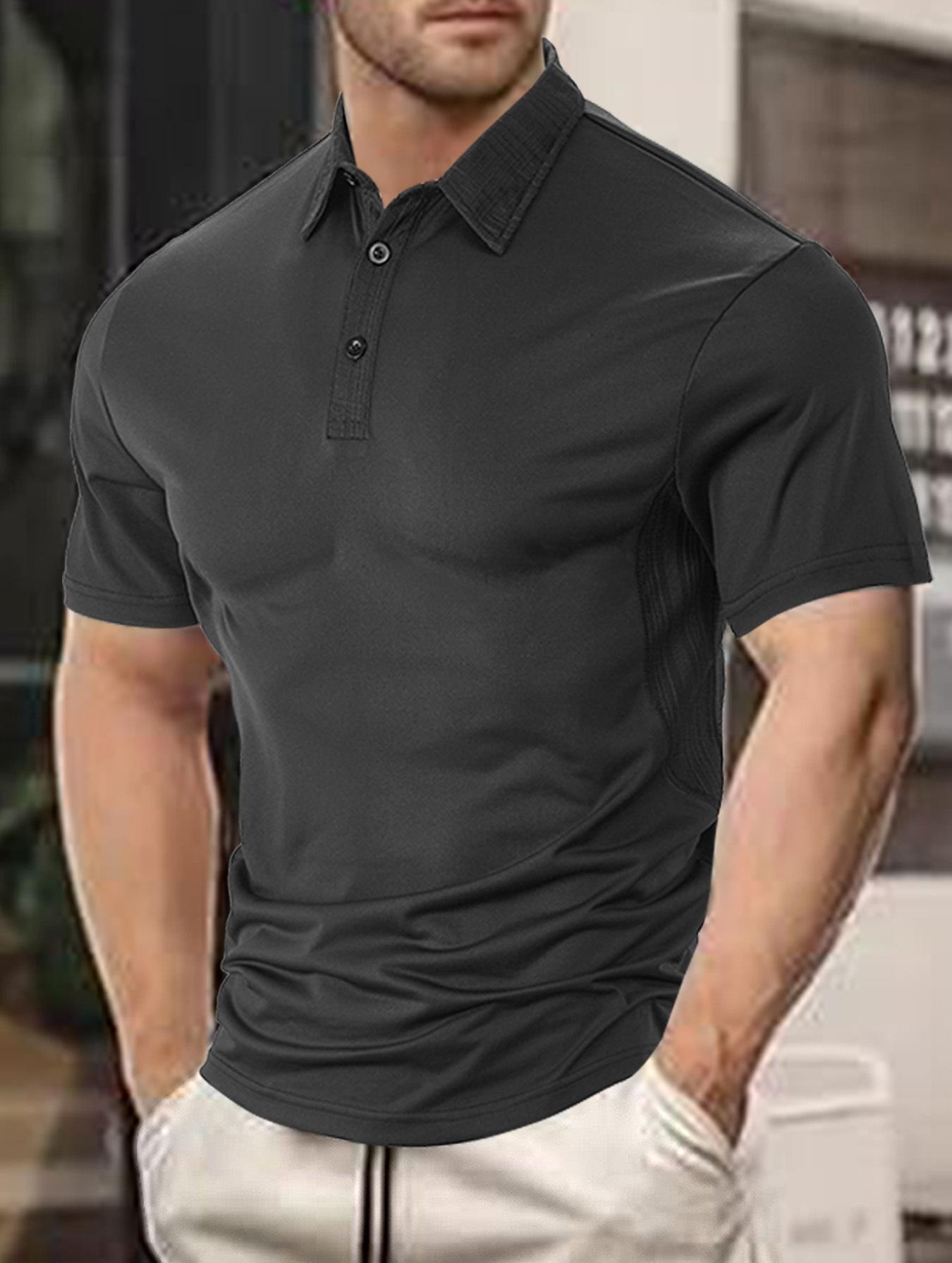 

European and American temu men s short-sleeved T-shirt, summer fashion casual loose lapel pearl cotton polo shirt XXXL чорний