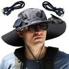 1 Set Outdoor Sun Hat with 2 Fan Large Brim Windproof Strap Solar or USB Charging Anti-UV Sun Protection Great Breathability Outdoor Fishing Camping