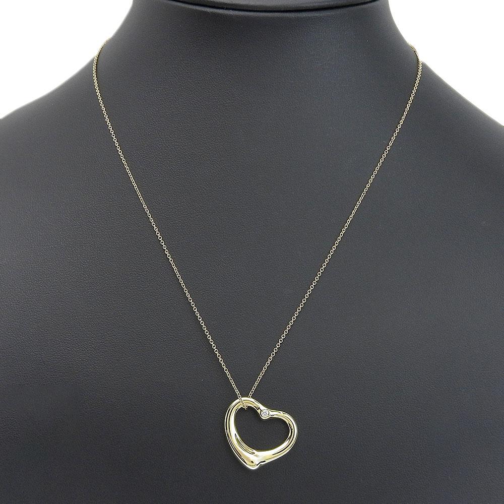TIFFANY&Co. Open Heart Necklace Long K18 Yellow Gold/diamond 7.8g Women Used