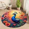 Peacock Flower Style Flannel-printed Round Floor Mats Are Slip-resistant Suitable for Living Room Bedroom Terrace Garden Carpets
