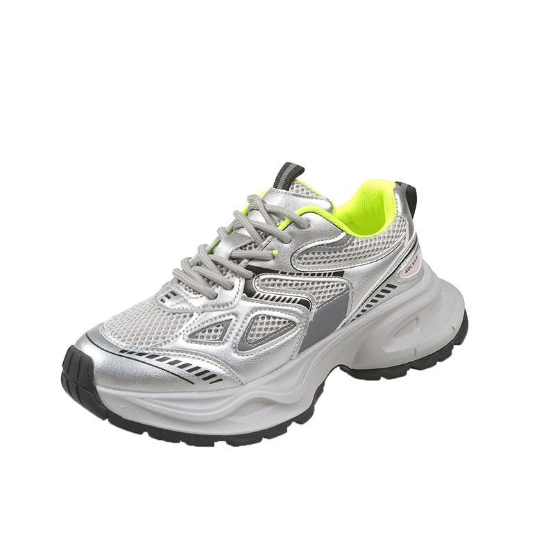 Silver gray dad shoes women's summer fried street showing small breathable light thick sole heightening versatile sports shoes
