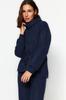 Women's Fashionable Stylish Sweatshirt Navy Blue Thessaloniki Knitwear Look High Collar Gathered Regular Fit Knitted Sweatshirt