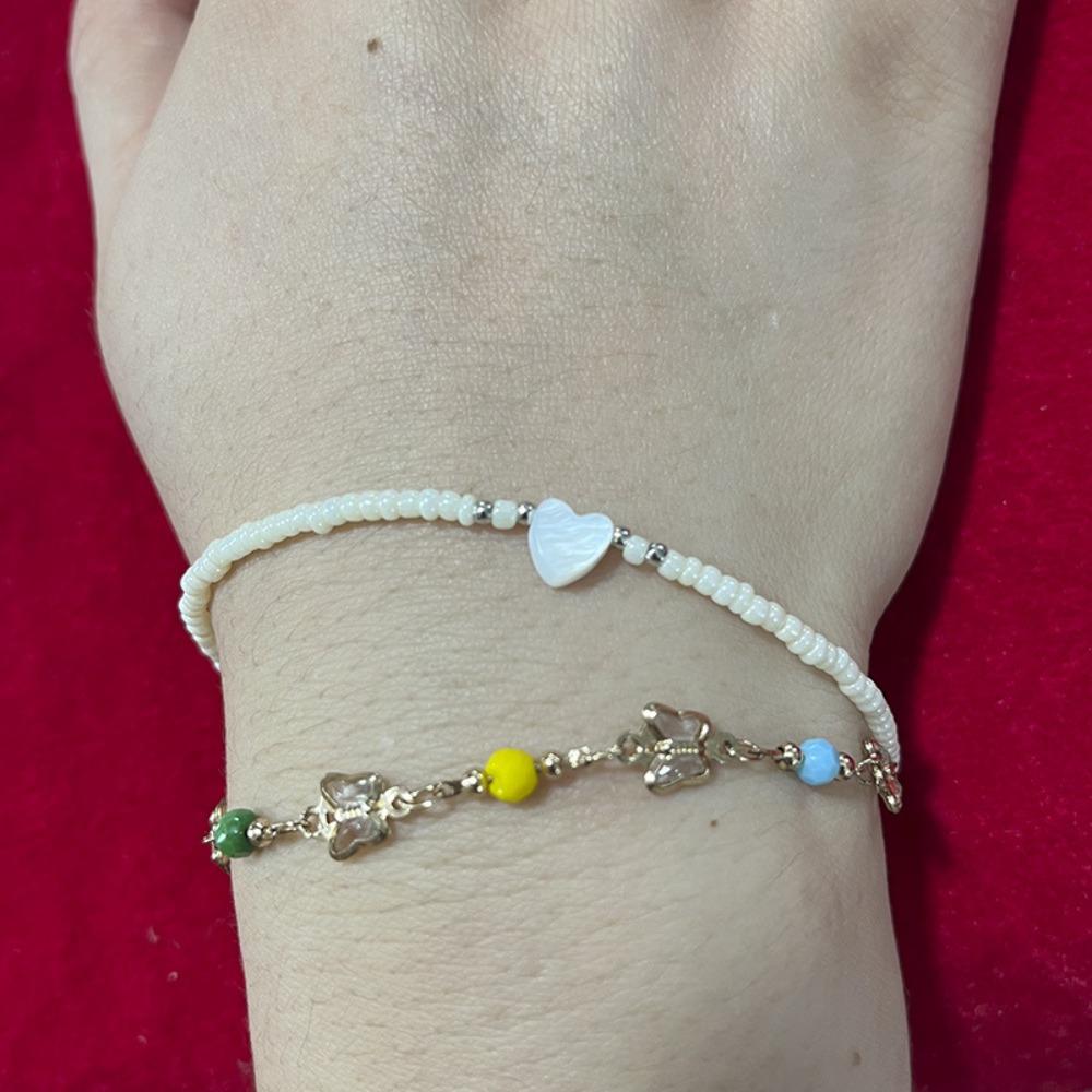 Simple Temperament White Natural Shell Heart Shape Rice Beads Beaded Bracelets Anklets for Women Charm Jewelry Accessories Gifts