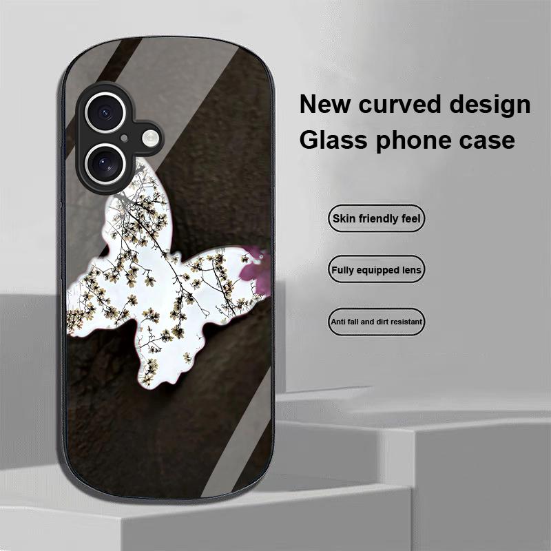 Gradientowy motyl na Apple iPhone 16 11 13 15 14 Pro Max 12 Mini 7 8 Plus XR X XS Etui na telefon z hartowanego szkła o eliptycznym kształcie