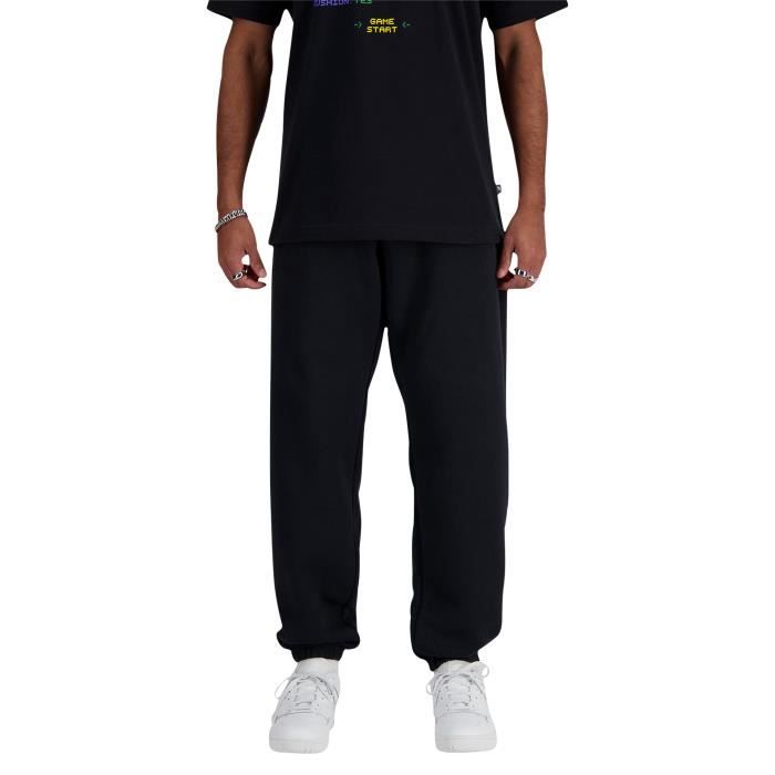 Pantalon droit - NEW BALANCE - noir - coton et polyester - coupe regular fit - taille élastiquée