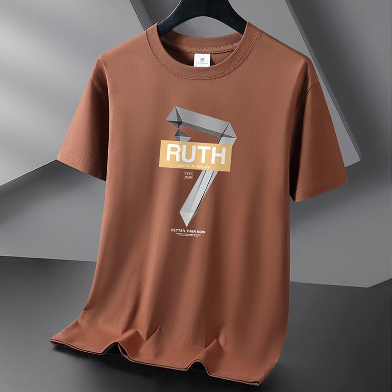 Ruth 10 Colors Pure Cotton Men T-shirt Round Neck Short Sleeve Loose Mans Tee Shirt Large Size S-6XL