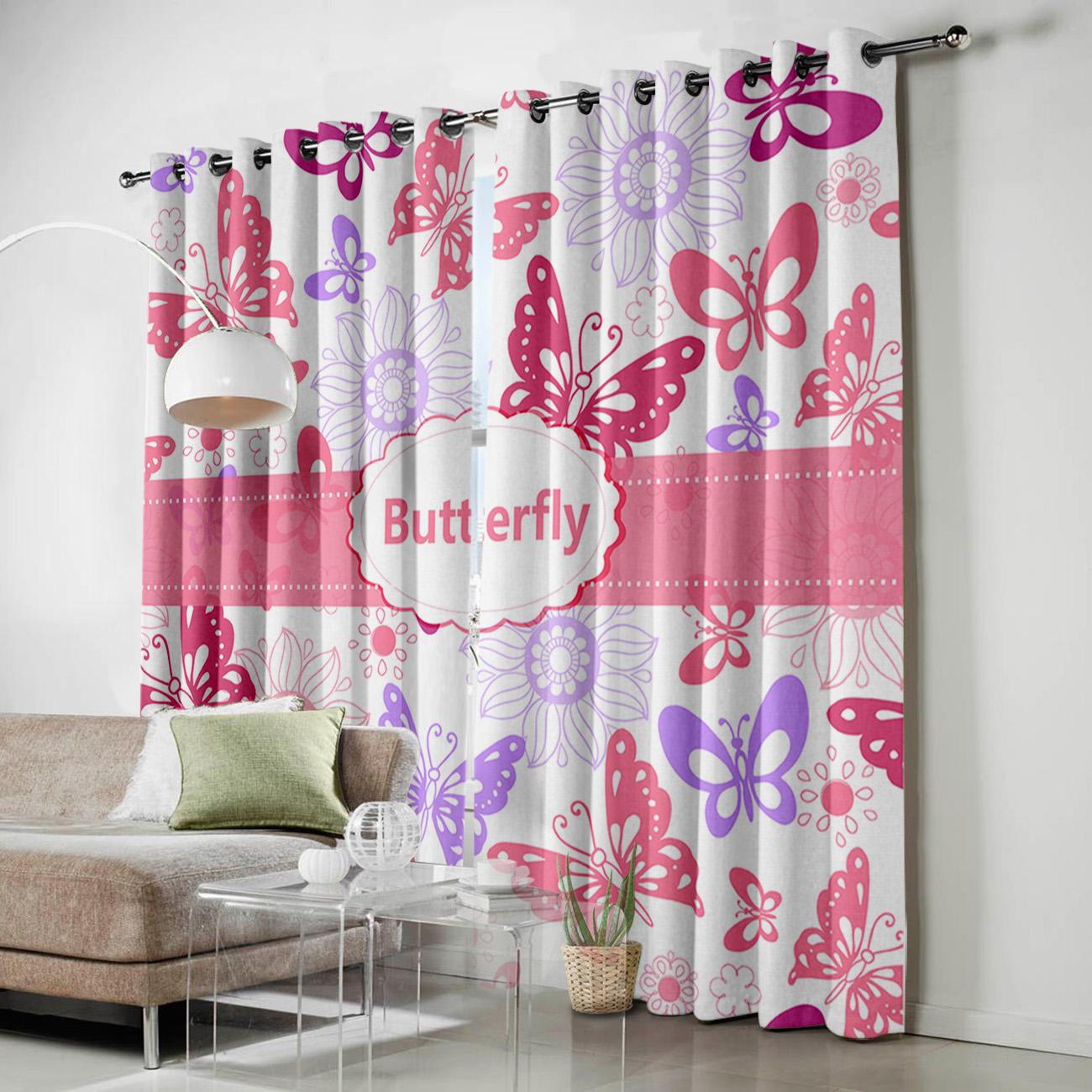 Розовый цветок бабочки Оконные шторы Сценические шторы для гостиной Декоративные элементы — фото 4