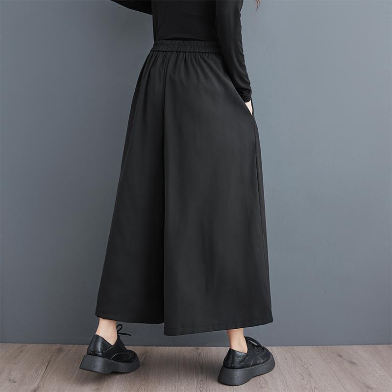 Black Plus Size Vintage High Waist Casual Loose Summer Wide Leg Skirt Pants Women Trousers