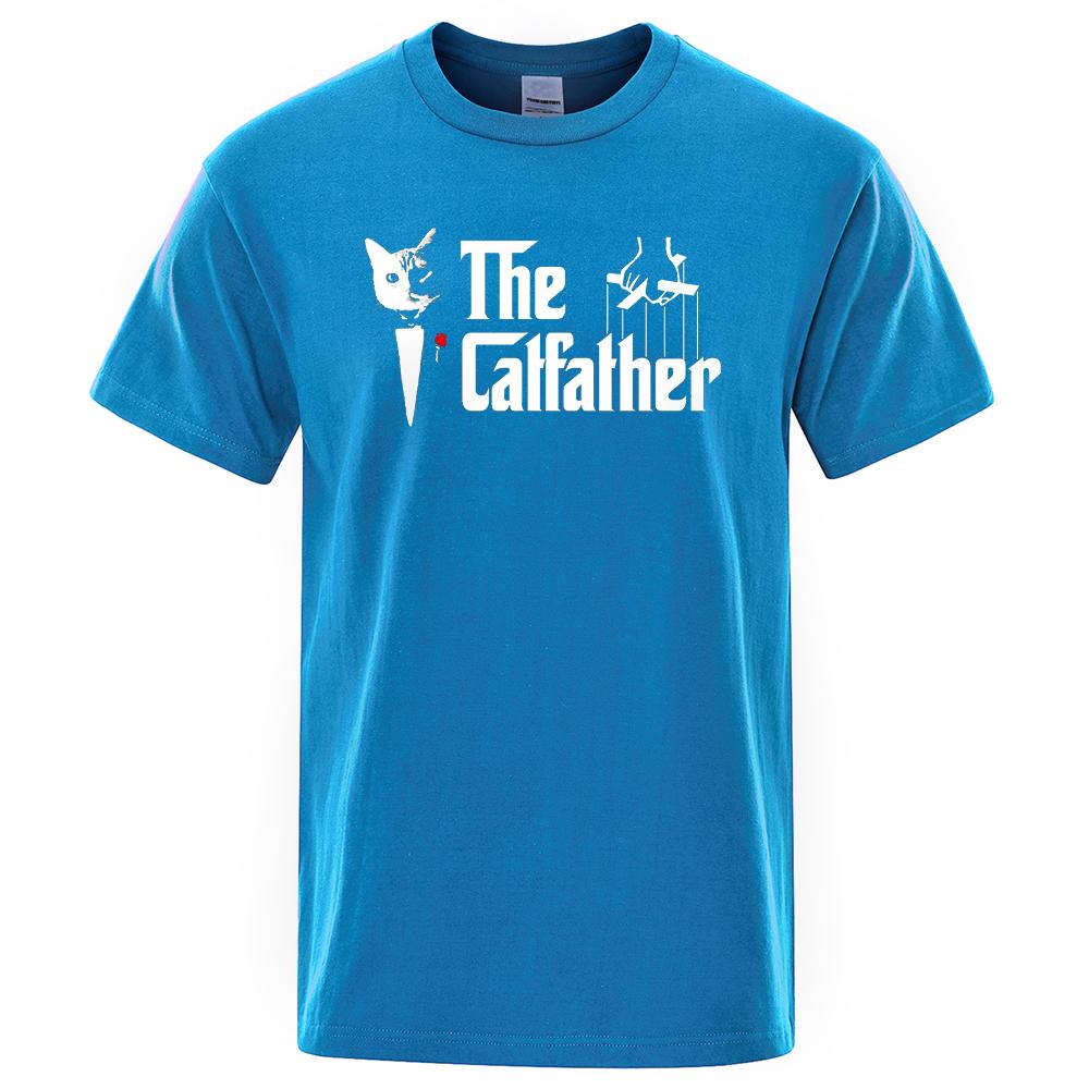 The Catfather Cat Printing Men's Tees Shirts Crewneck Brand Clothes Casual Oversized T Shirt Male Short Sleeve Fashion T-shirt
