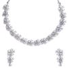 Rhodium Plated Silver Toned White American Diamond Studded Flower Shaped Jewellery Set For Girls and Women