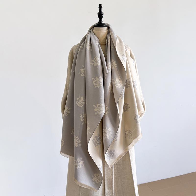 Women'S Elegant Double-Sided Floral Jacquard Pashmina Shawl - Winter Thick Warm Tassel Coldproof Windproof Blanket Scarf
