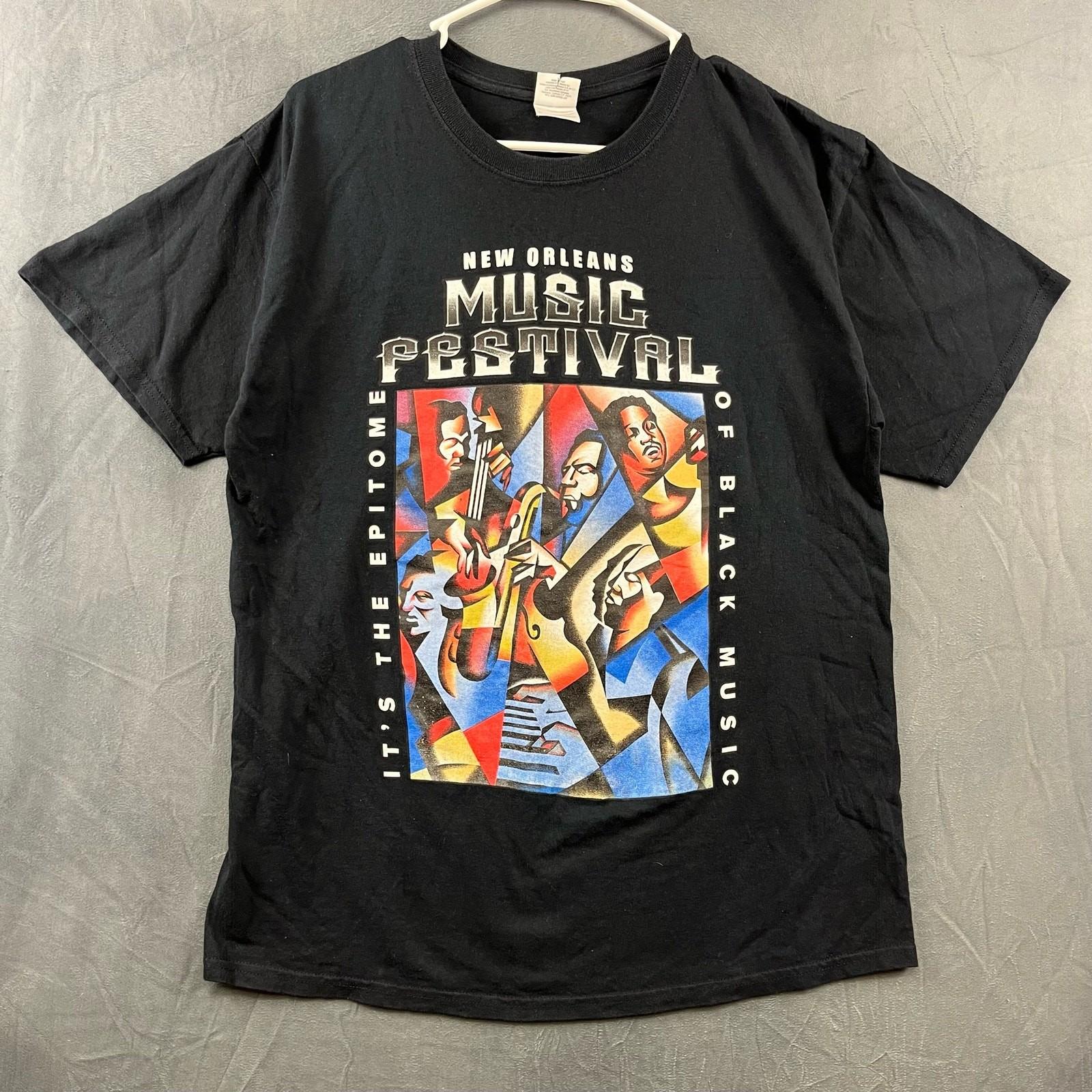 2010 New Orleans Music Festival Shirt Graphic Jazz Black Music Large Gildan M