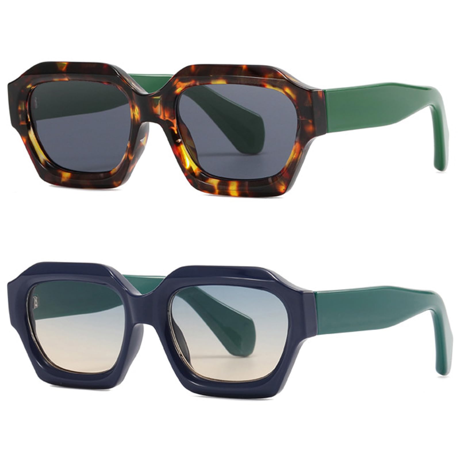 

[SHEEN KELLY] Retro Thick Hexagonal Sunglasses for Men and Women, Fashionable, Extra Large, Thick, Black, 90s Dark Color Eyeglasses