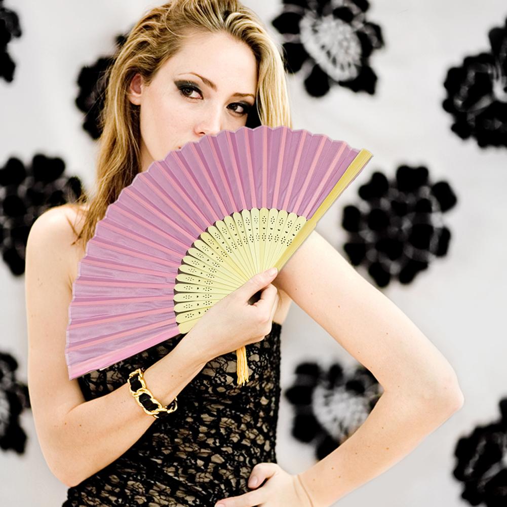 Bamboo Silk Folding Fans, Fabric Handheld Accordion Fans, Vintage Decorative Fans for Dance, Performance, Party, Wedding Decor