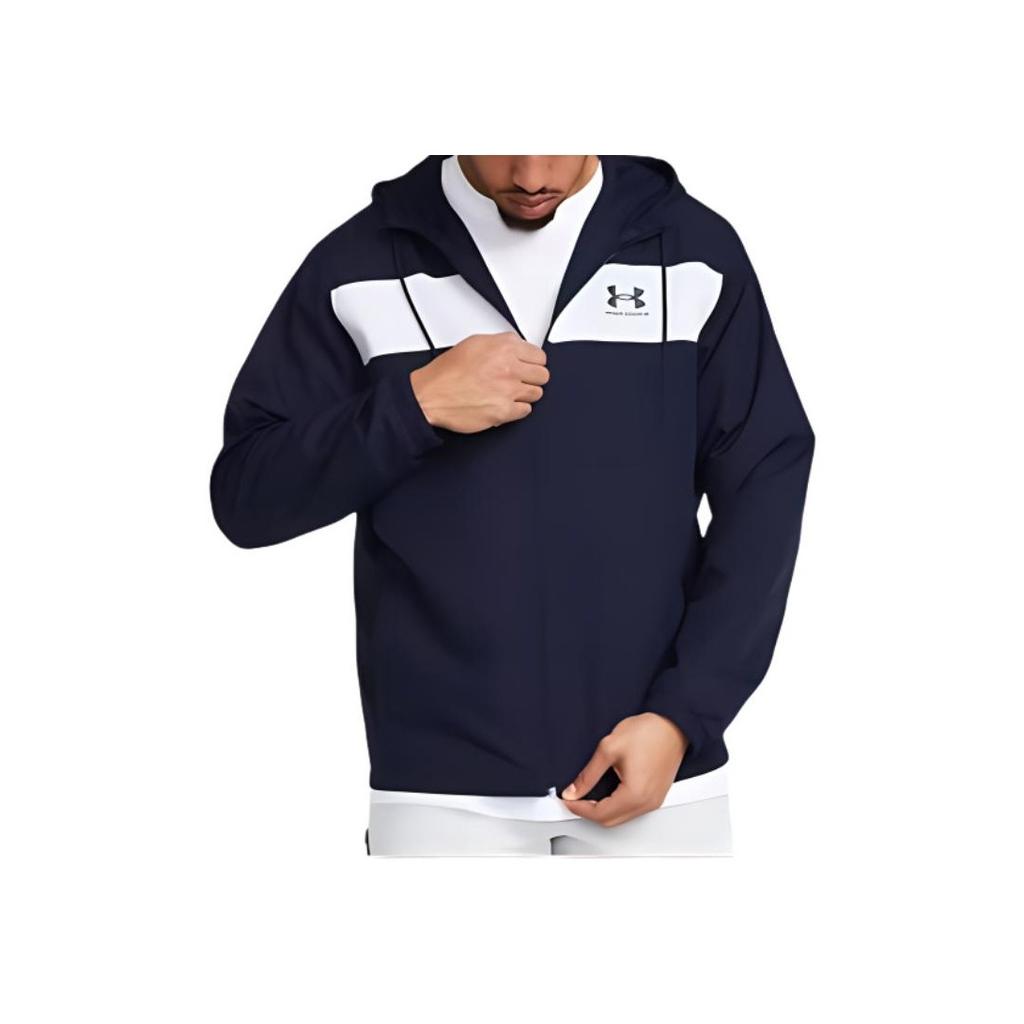 Under Armour Sportstyle Hooded Printed Letter Zip Design Jacket Men Jacket Navy-Blue 1361621-410