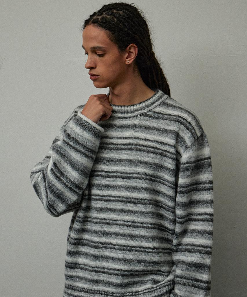 LEARVE Gradient Stacks Maxi Crewneck Knit Gray