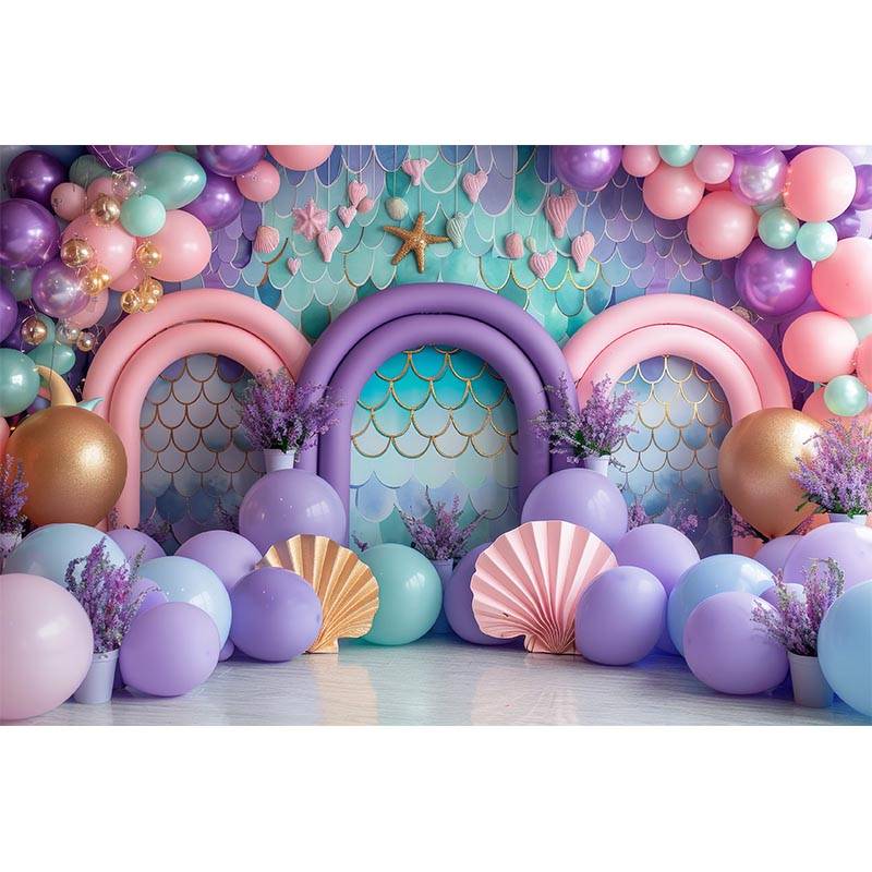 Mermaid Balloon Underwater World Theme Photography Background Newborn Baby1st Birthday Party Decor Supplies Photo Shoot Props
