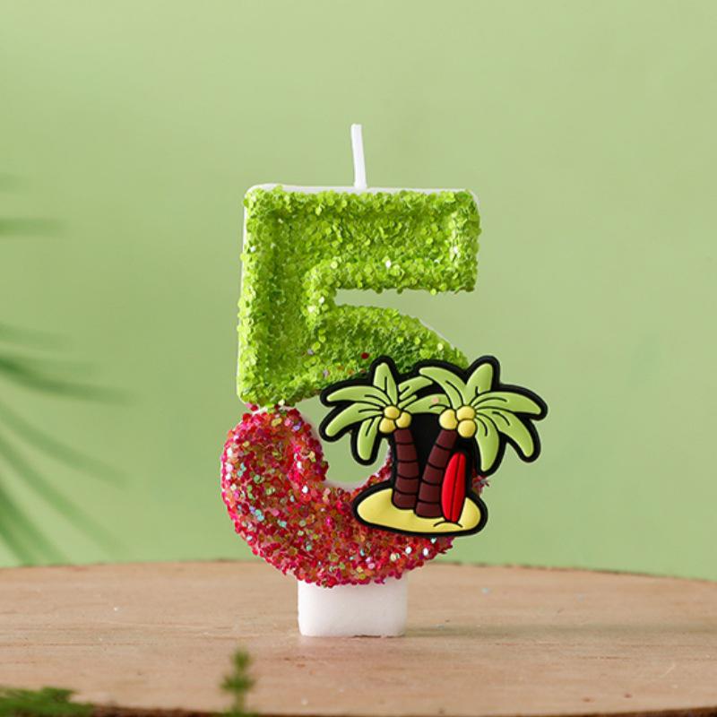 Cute Coconut Tree Number Birthday Candle Cake Decoration