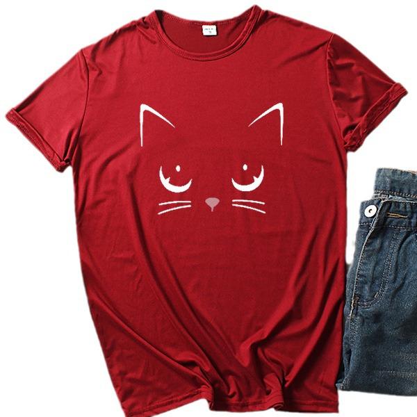 2024 Summer Cat Girl Printed Short Sleeve T-shirt - Casual, Loose Fit Fashion.