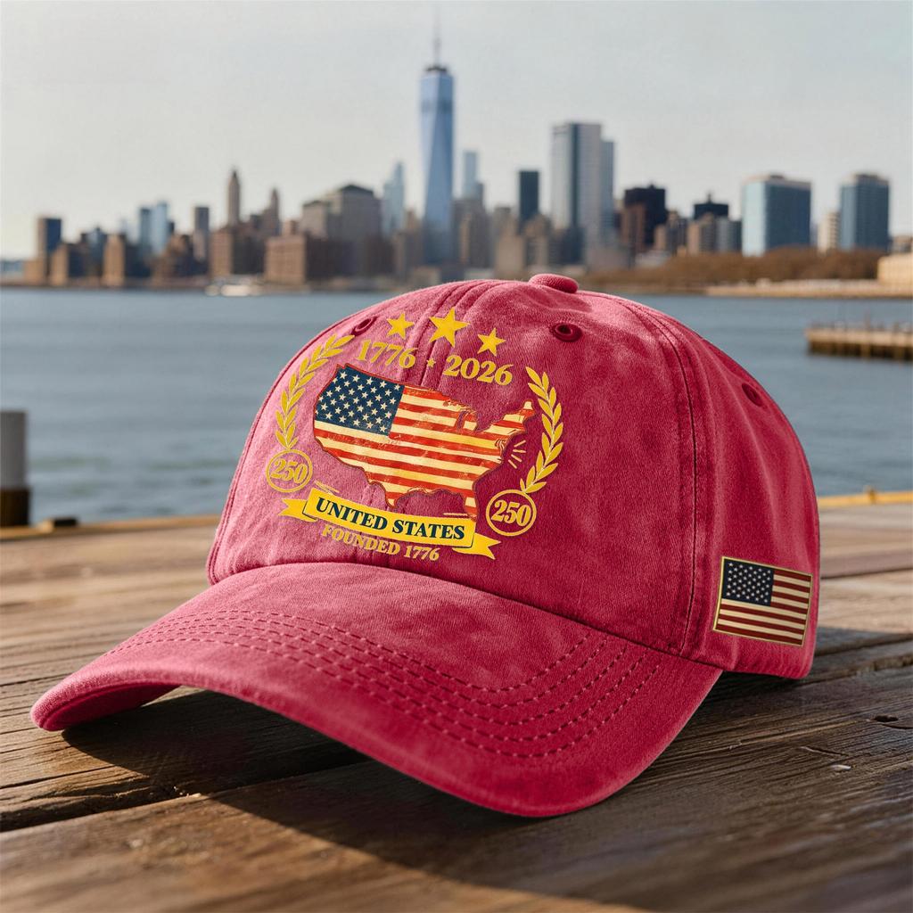 Unisex USA 250th Anniversary Printed Distressed Washed Baseball Cap | Patriotic Vintage Hat For Celebrations