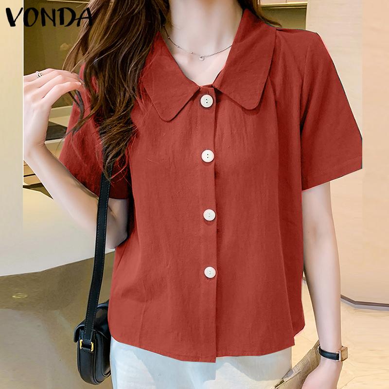 

Женские повседневные свободные топы VONDA из 100% хлопка с коротким рукавом, рубашки