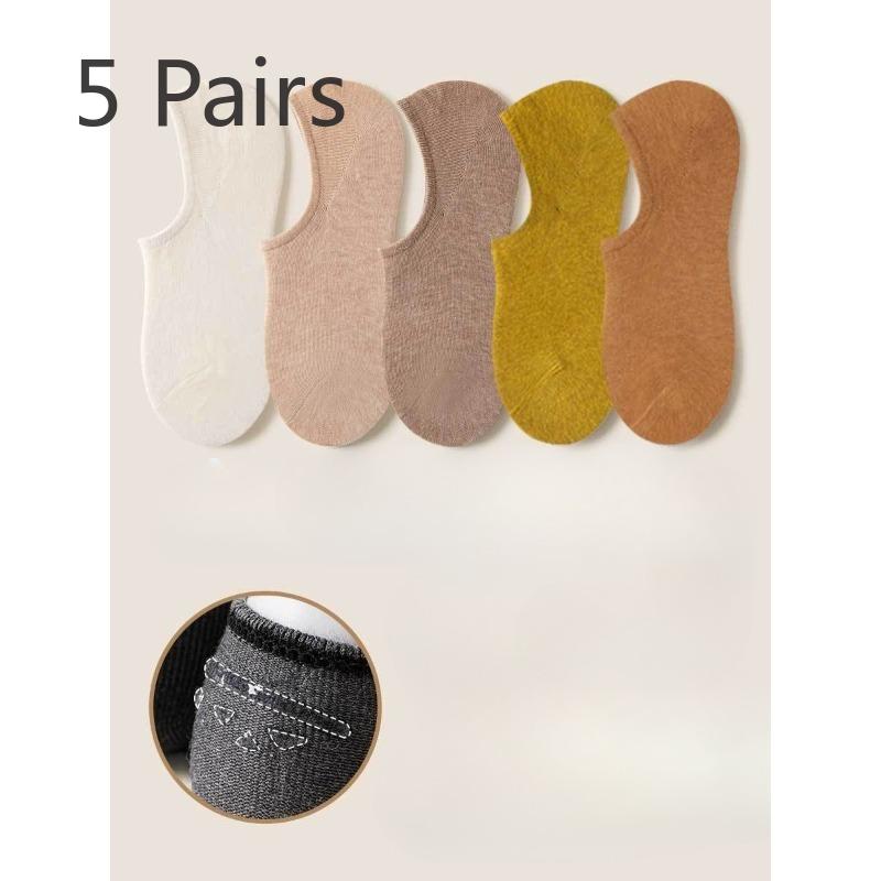 

5 пар женских тонких носков для весны и лета, однотонных, дышащих, с неглубоким вырезом, невидимых, силиконовых, с нескользящей пяткой 5 Pairs