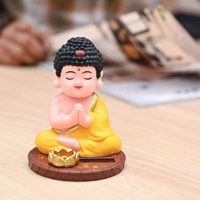 Prunkstück für Heimdeko Wohnzimmer – Beweglicher Kopf Solar Gautam Buddha | Solarbetriebener Wackelkopf-Buddha mit Lotus