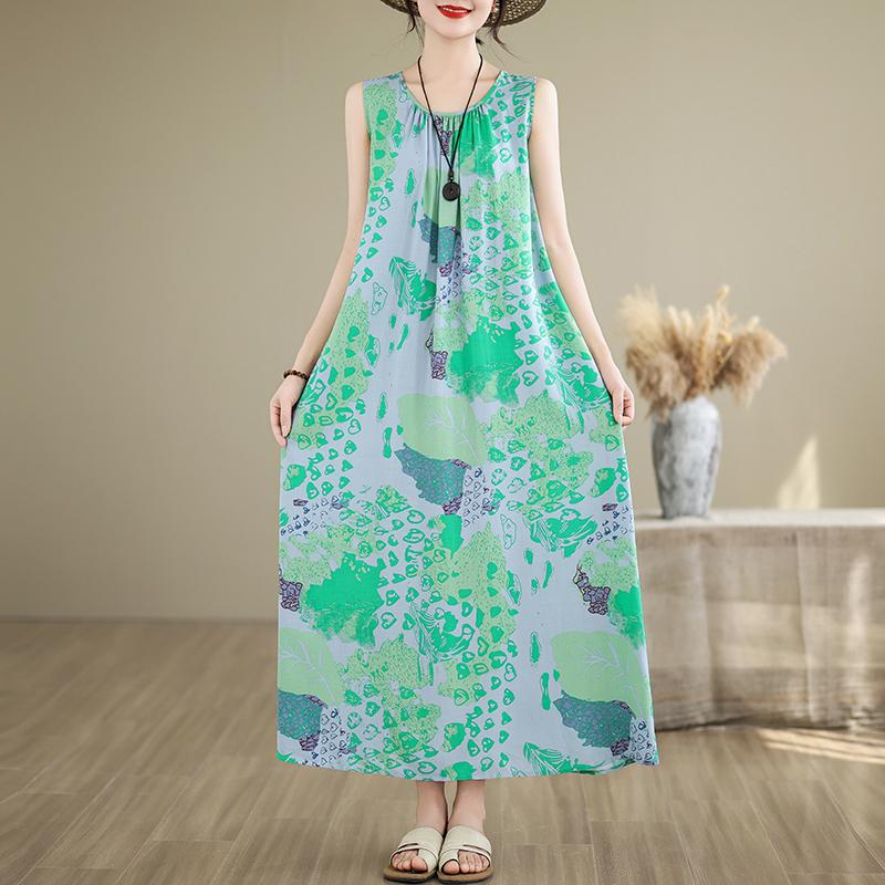 Elegant Women's Summer Dress Loose Sleeveless Plus Size Casual Long Dresses Vintage Clothes