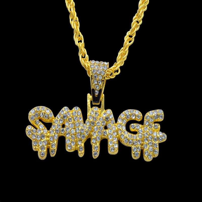 SAVADF Hip Hop Full Diamond Letter Pendant Necklace for Men K1133