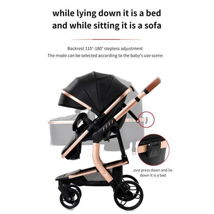 3-in-1 Baby Stroller Combined Car Seat Bassinet Trio Reversible PU Leather Puncture-proof Wheels Black Handle