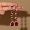 Retro Court Style Rhinestone Long Water Drop Earrings for Dinner Party Accessories.