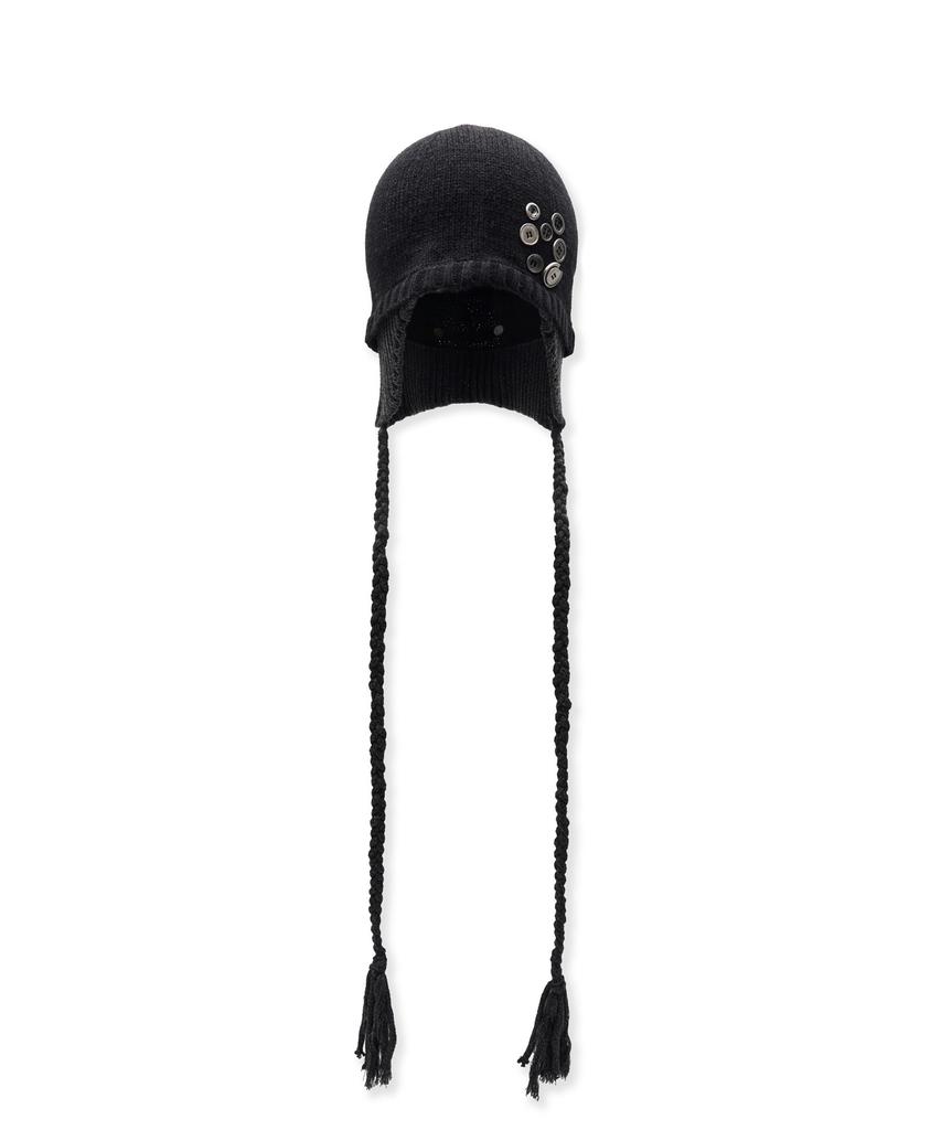 PORTERNA Button Braid Strap Knit Beanie-Black
