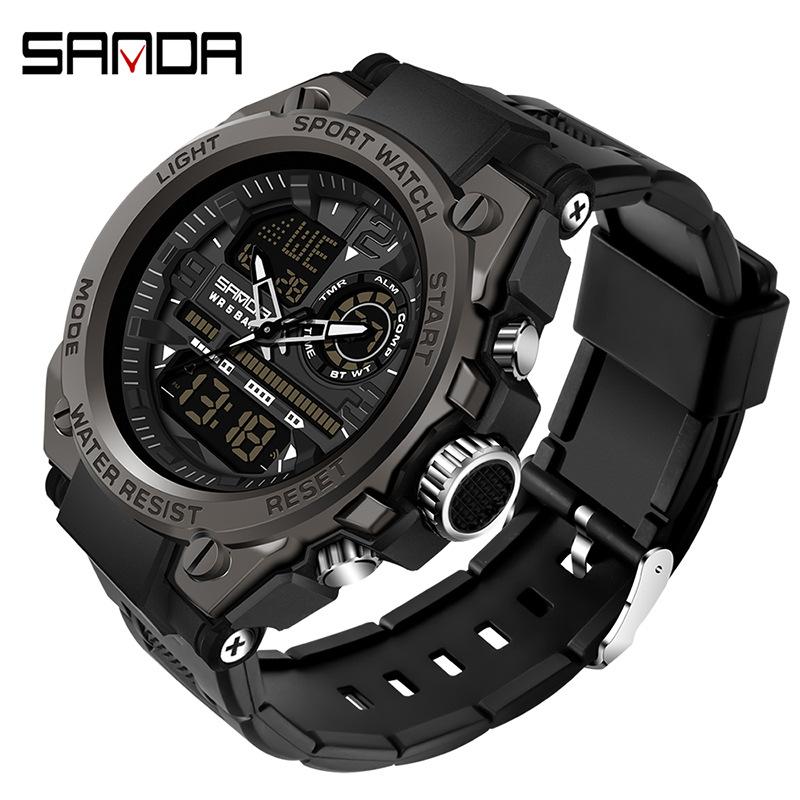 SANDA Electronic Watch Trendy Cool Electronic Watch Multi-function Alarm Clock Men's Wristwatch