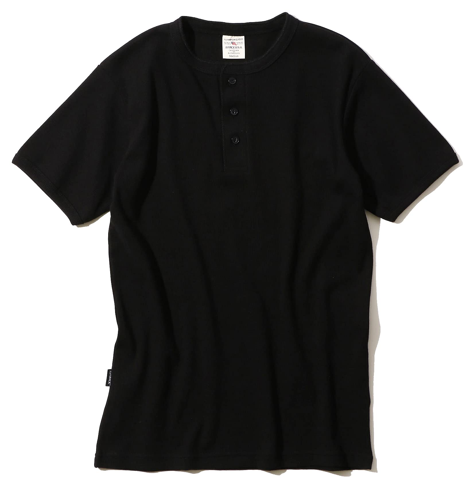 Avirex Daily Rib Henlyneck Size Short Antibacterial and Size Black Tee, Men s Medium, Sleeve, Odor-Resistant, 6143504,
