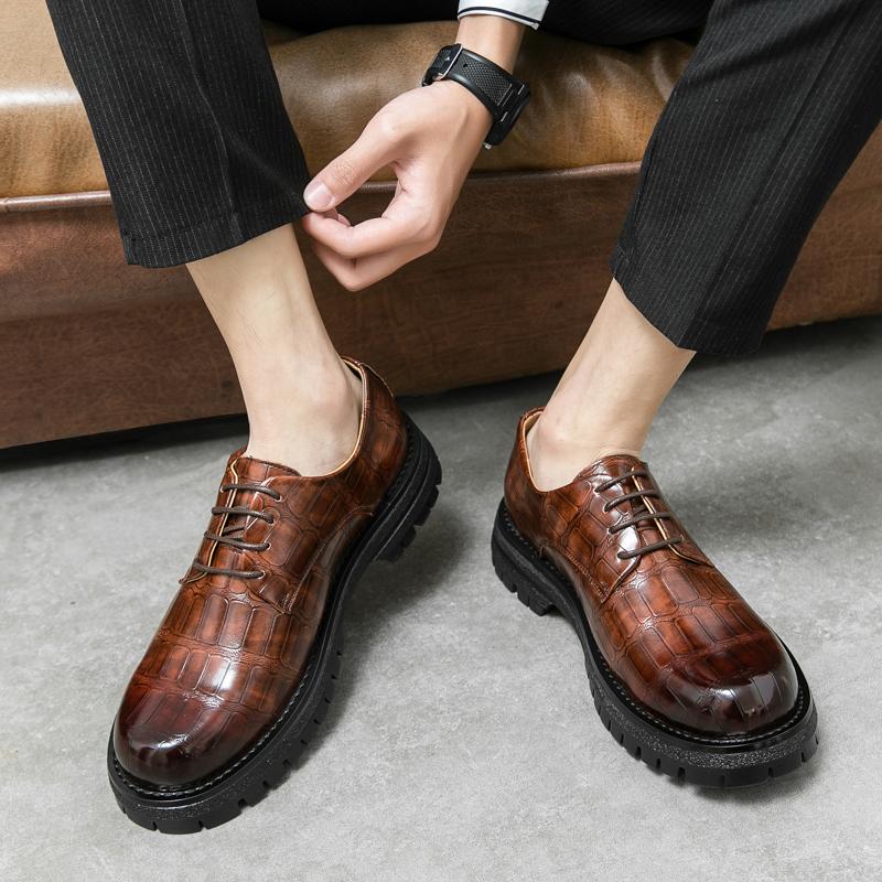 Fashion Trendy Thick Soled Men's Height Increasing Leather Shoes Lace Up Versatile Fashion Style Party Height Increasing Leather Shoes