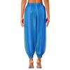 Womens Semi Sheer Chiffon Pants Sequined Dot Design Elastic Waist Belly Dance Performance Trousers