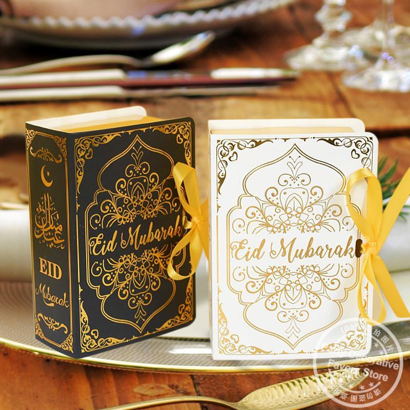 5Pcs Book Shape Mubarak Chocolate Candy Boxes Ramadan Decor Gift Packaging Box Islamic Muslim Festival Party Supplies