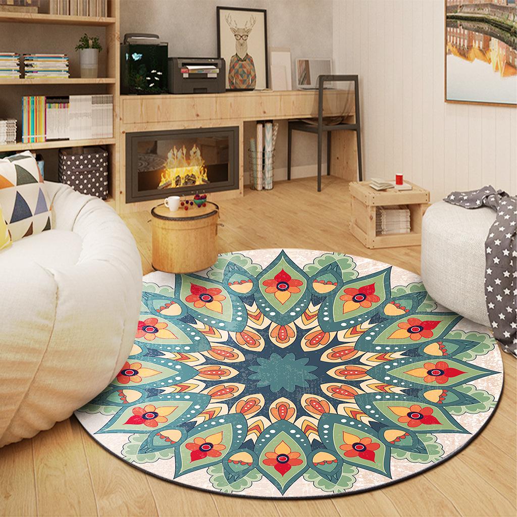 Bohemian Ethnic Mandala Pattern Carpet Mat Round Multicolor Rug Vintage Geometric Non-slip Home Decoration for Living Room Rugs