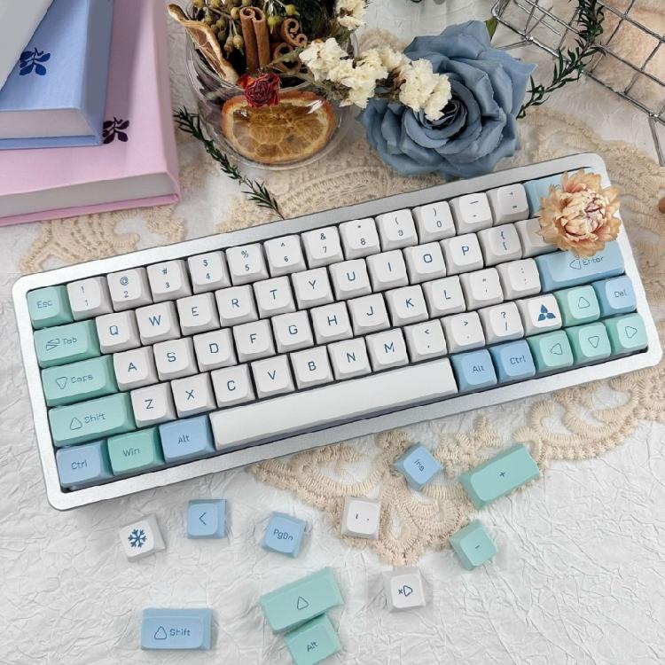 137PCS XDA PBT Keycaps with Heat Sublimated  Ice Mint Theme for Mechanical Keyboard Enthusiasts