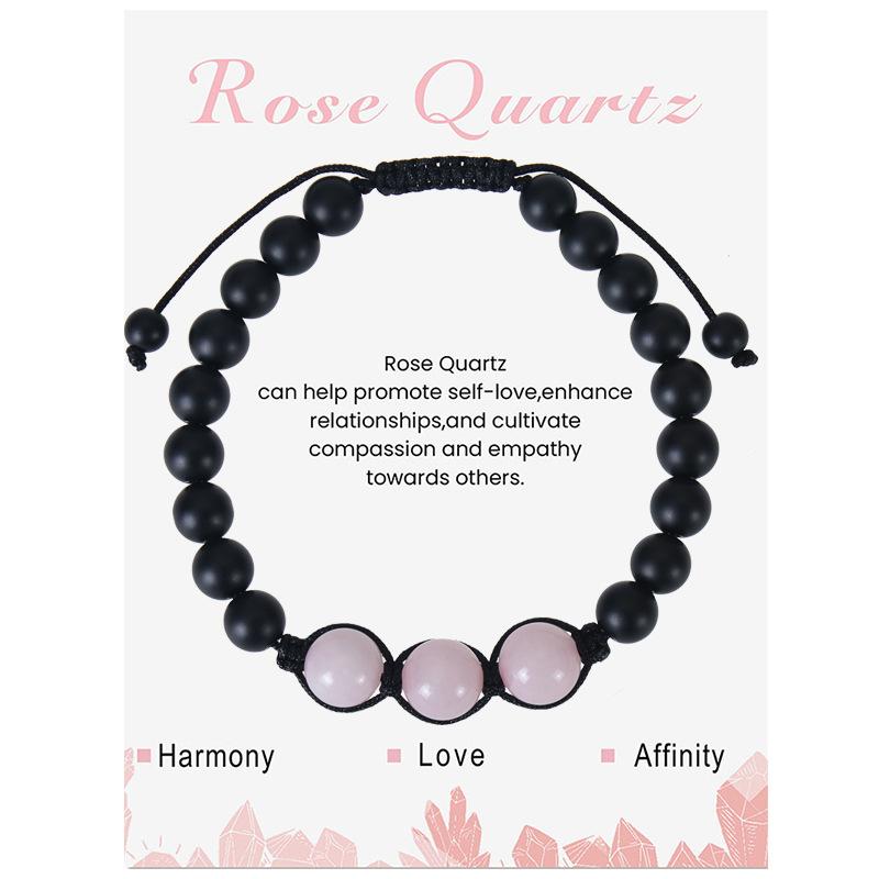 New Natural Stone Amethysts Bracelet with Card 8mm Pink Quartz Fluorite Beads Bracelet Adjustable for Women Men Couple