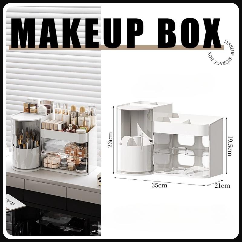 Desktop Cosmetics Storage Box Organizer Rotating Dust-proof Makeup Brush Holder Light Luxury Compartment Lipstick Storage Holder